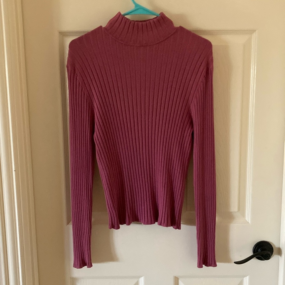 Chadwickโs Vintage 80% Silk Mauve Turtleneck Ribbed Medium Blouse Work Top GUC